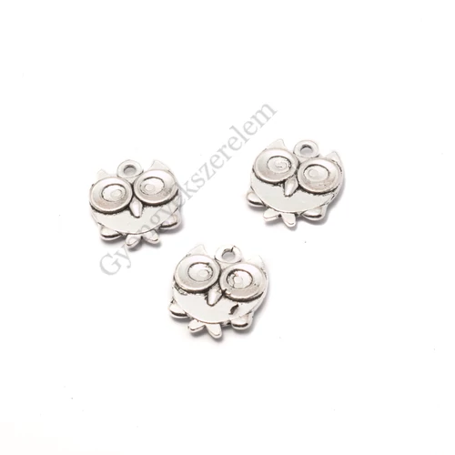 Bagoly fityegő, medál, antik ezüst színű, 17x14 mm