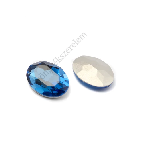 Kék kristály ovális csiszolt üveglencse, kaboson, 25x18 mm