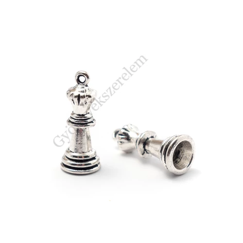 Sakk fityegő, medál, antik ezüst színű, 26x10 mm