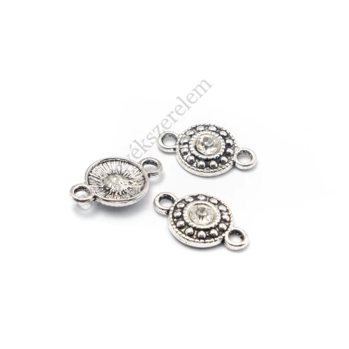 Kristály strasszköves összekötő, antik ezüst színű, 18x11 mm