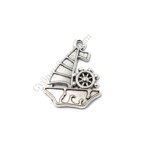 Hajó fityegő, medál, antik ezüst színű, 28x22 mm