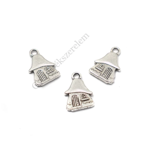 Gombaház, ház, házikó fityegő, medál, antik ezüst színű, 15x10 mm