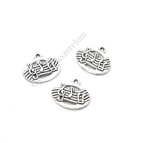 Hangjegy, kotta, violinkulcs fityegő, medál, antik ezüst színű, 20x17mm