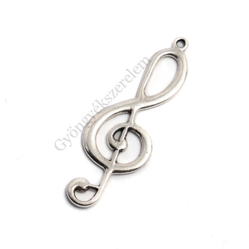 Violinkulcs medál, antik ezüst színű, 60x21 mm