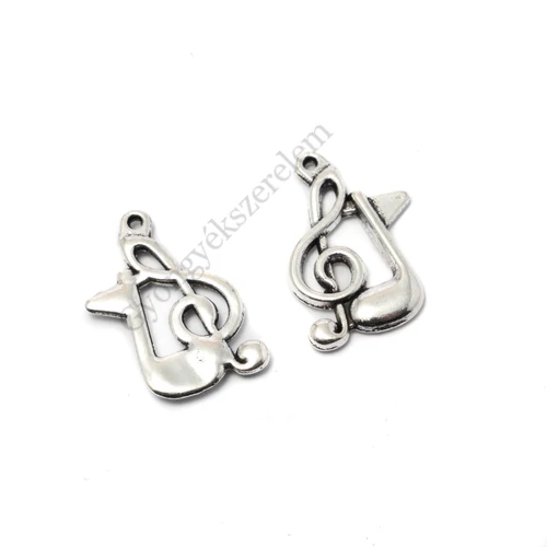 Violinkulcs, kotta fityegő, antik ezüst színű, 22x14 mm