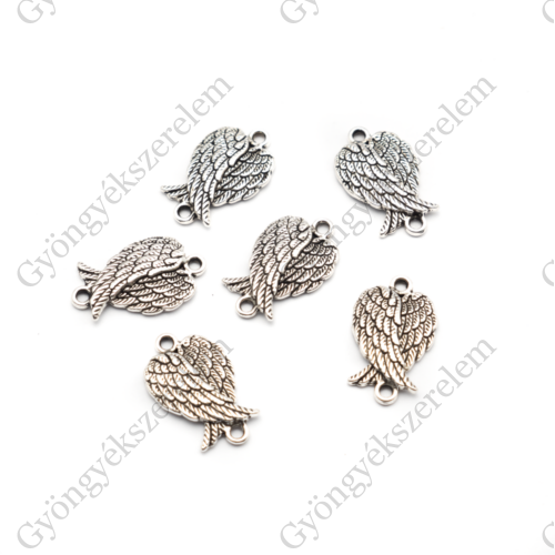 Angyalszárny összekötő, antik ezüst színű, 19x11 mm