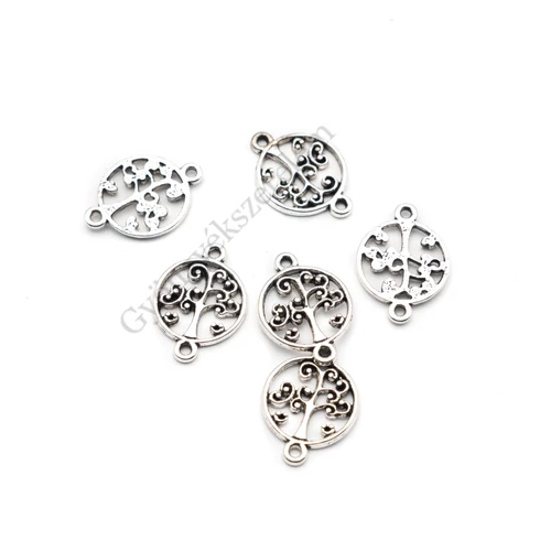 Fa, életfa összekötő, antik ezüst színű, 20x14 mm