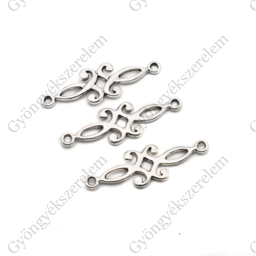 Díszes összekötő, medálalap, fülbevalóalap, antik ezüst színű, 30x10 mm