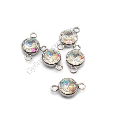 Kristály AB strasszköves összekötő, fülbevalóalap, karkötőalap, acél, antik ezüst színű, 17x10 mm
