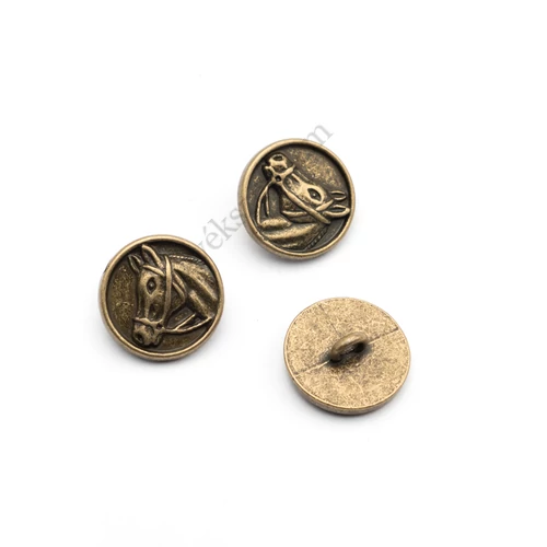 Ló mintás gomb, antik bronz színű, 15 mm