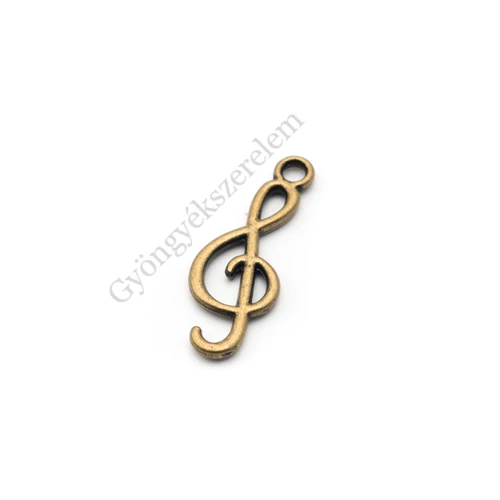 Violinkulcs fityegő, medál, antik bronz színű, 26x10 mm