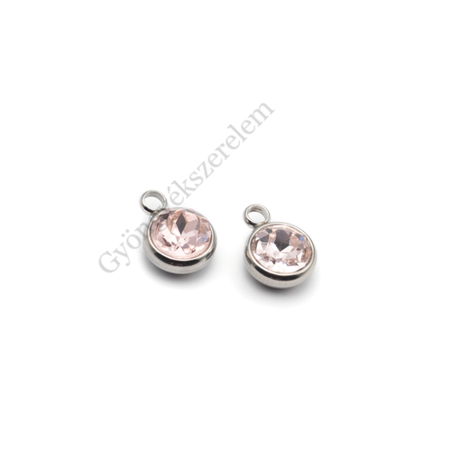 Rózsaszín strasszköves medál, rozsdamentes acél, 13x10 mm