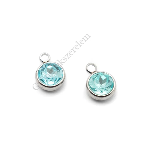 Kék strasszköves medál, rozsdamentes acél, 13x10 mm