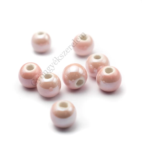 Rózsaszín porcelán gyöngy, gyöngyfényű, 10 mm