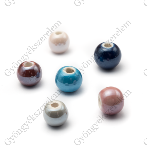 Vegyes színű porcelán gyöngy, gyöngyfényű, 8-11 mm, 6 db/cs