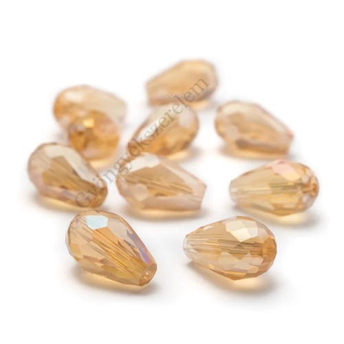 Sárga AB csiszolt csepp üveg gyöngy, 15x10 mm