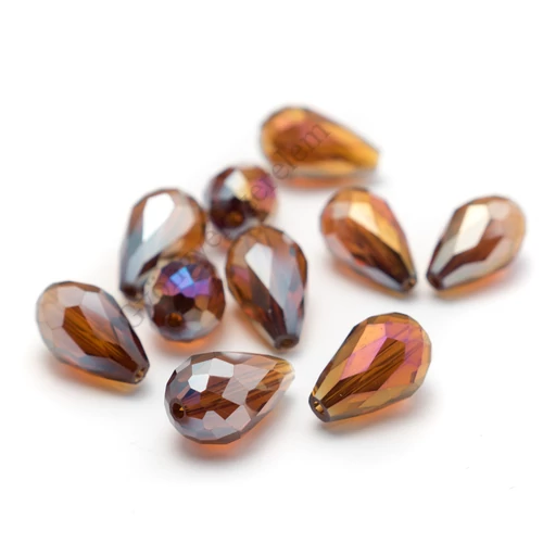Sötét topáz AB csiszolt csepp üveg gyöngy, 16x10 mm