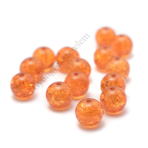 Roppantott üveg gyöngy, narancssárga, 8 mm