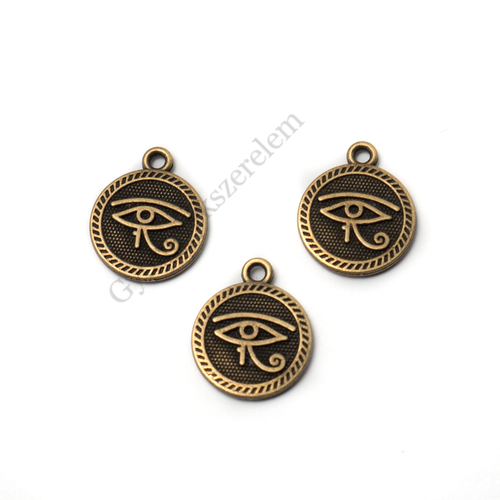 Hórusz szeme fityegő, medál, antik bronz, 18x15 mm