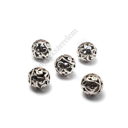 Áttört gömb köztes, antik ezüst színű, 14 mm