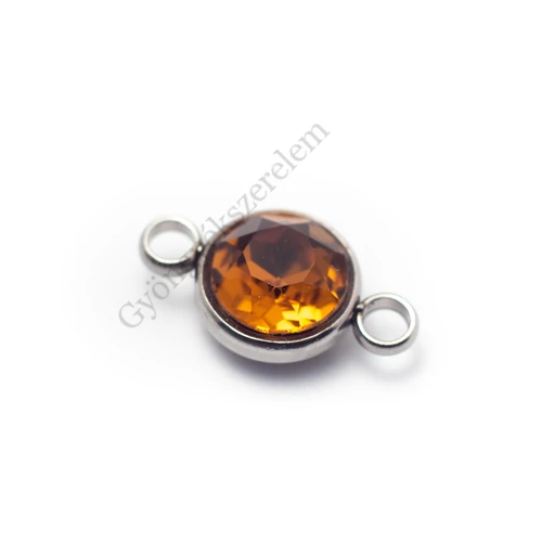 Barna strasszköves összekötő, rozsdamentes acél, 17x10 mm