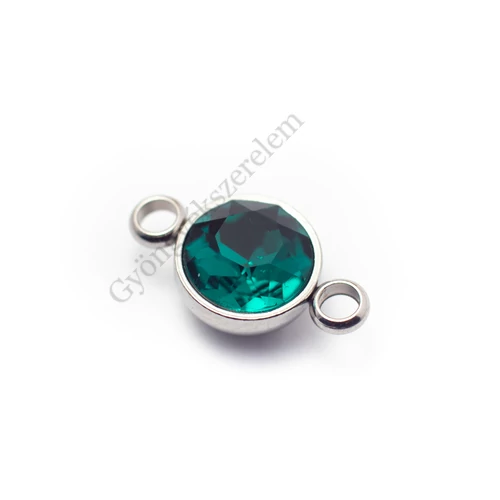 Zöld strasszköves összekötő, rozsdamentes acél, 17x10 mm