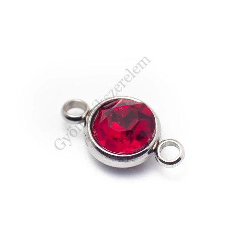 Piros strasszköves összekötő, rozsdamentes acél, 17x10 mm