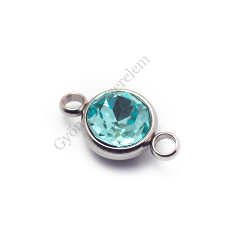 Kék strasszköves összekötő, rozsdamentes acél, 17x10 mm
