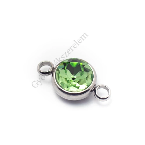 Zöld strasszköves összekötő, rozsdamentes acél, 17x10 mm
