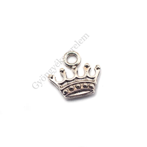 Korona fityegő, medál, antik ezüst színű, 14x13 mm