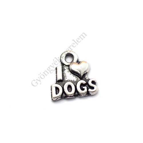 Szeretem a kutyákat fityegő, medál, antik ezüst színű, 13x14 mm
