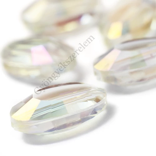 Citrin sárga AB színjátszó, csiszolt ovális üveg gyöngy, 22x13x8 mm