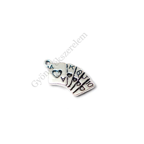 Kártya fityegő, medál, antik ezüst színű, 23x13 mm