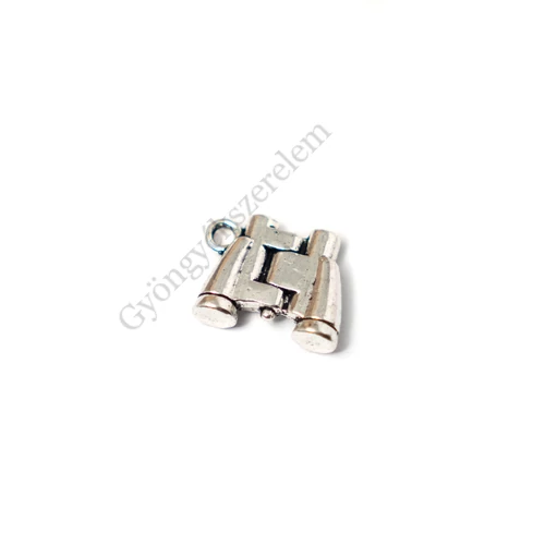 Távcső fityegő, medál, antik ezüst színű, 15x13 mm