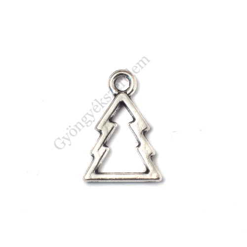 Fenyőfa fityegő, medál, antik ezüst színű, 18x12 mm