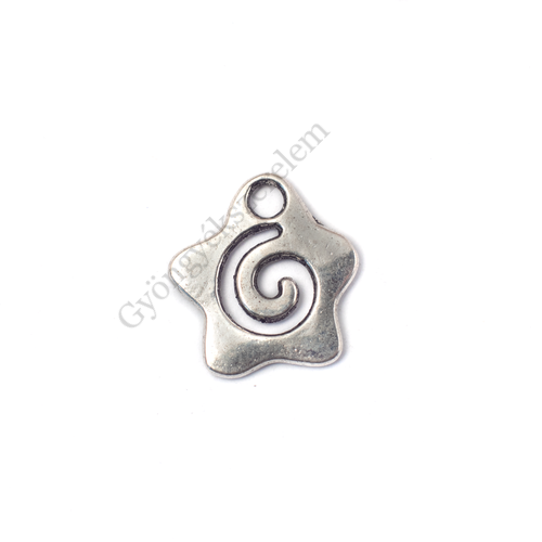 Csillag fityegő, medál, antik ezüst színű, 15x13 mm