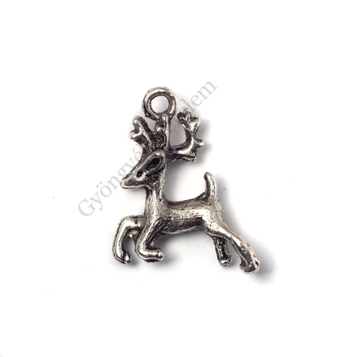 Szarvas fityegő medál, antik ezüst színű, 16x20x6 mm