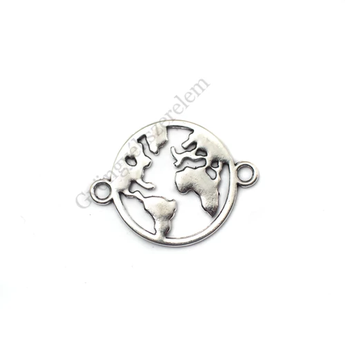 Föld bolygó összekötő, antik ezüst színű, 26x19 mm
