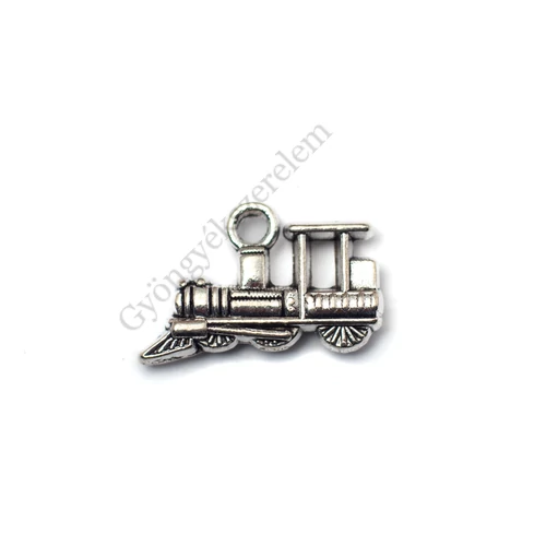 Mozdony, vonat fityegő, medál, antik ezüst színű, 18x11x4 mm