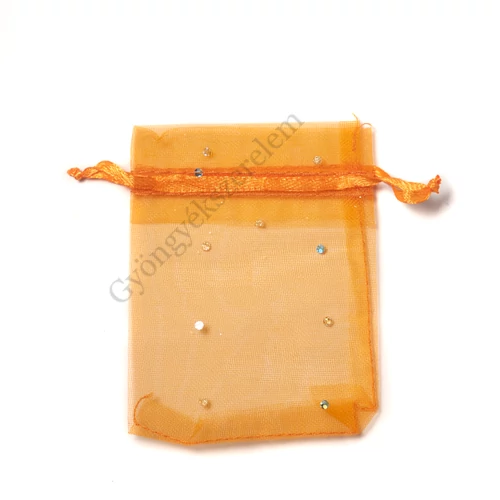 Csillámos, narancssárga színű organza tasak, zacskó, 9x7 cm