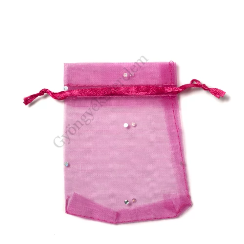 Csillámos, ciklámen organza tasak, zacskó, 9x7 cm