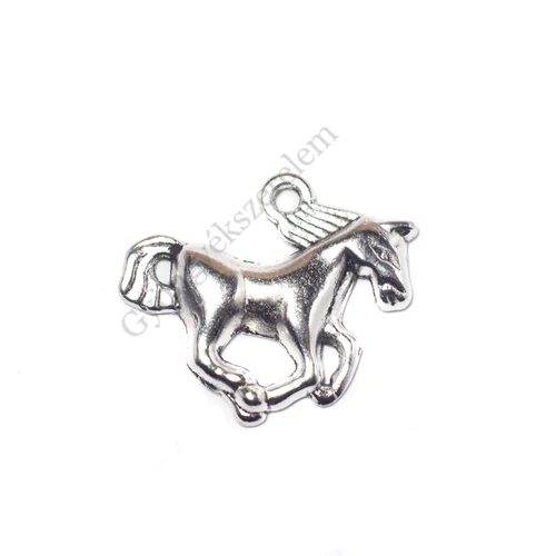 Ló, paci fityegő, medál, antik ezüst színű, 20x16 mm