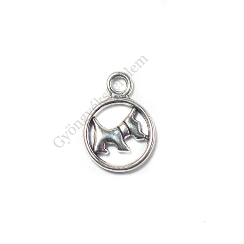 Kutya, kutyus fityegő, medál, antik ezüst színű, 19x14 mm