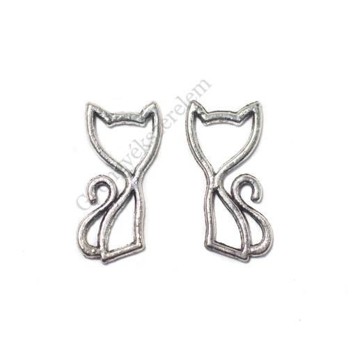 Cica, macska fityegő, medál, antik ezüst színű, 20x10 mm
