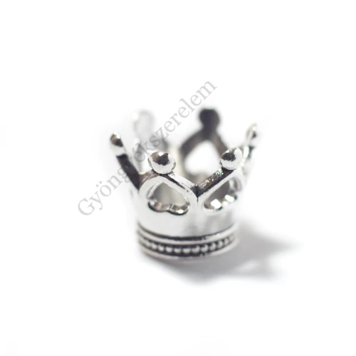 Korona fityegő, medál, antik ezüst színű, 14x11 mm