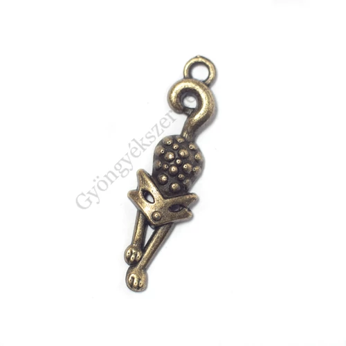 Róka fityegő, medál, antik bronz színű, 31x9 mm