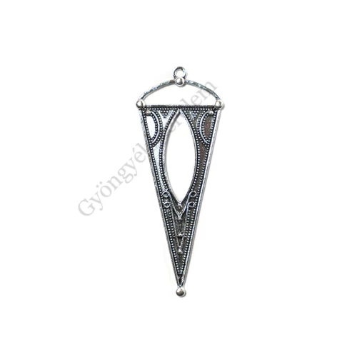 Háromszög fityegő, medál, antik ezüst színű, 66x21 mm