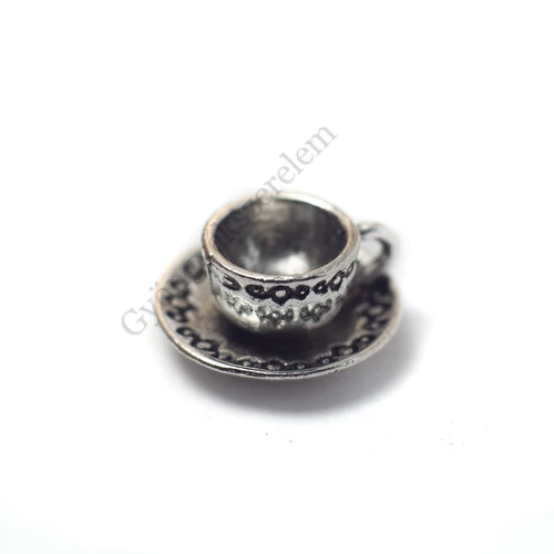 Csésze fityegő, medál, antik ezüst színű, 14x14x8mm