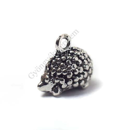 Süni fityegő, medál 3D, antik ezüst színű, 14x12x7 mm