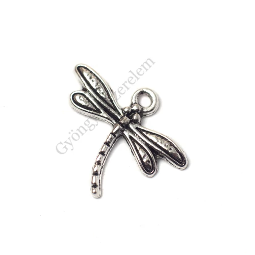 Szitakötő fityegő, medál, antik ezüst színű, 18x15 mm